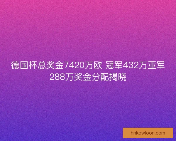 德国杯总奖金7420万欧 冠军432万亚军288万奖金分配揭晓
